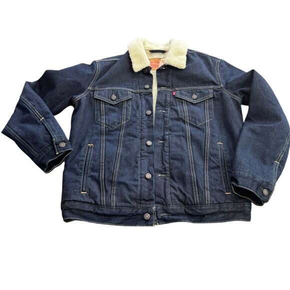 Levi's Sherpa Trucker Jacket Dark Rinse NEW Size Medium - Picture 1 of 14